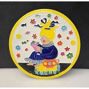 Creazioni Luciano Little Girl Reading Chamber Pot Wall Tile Italy 6.25" Vintage